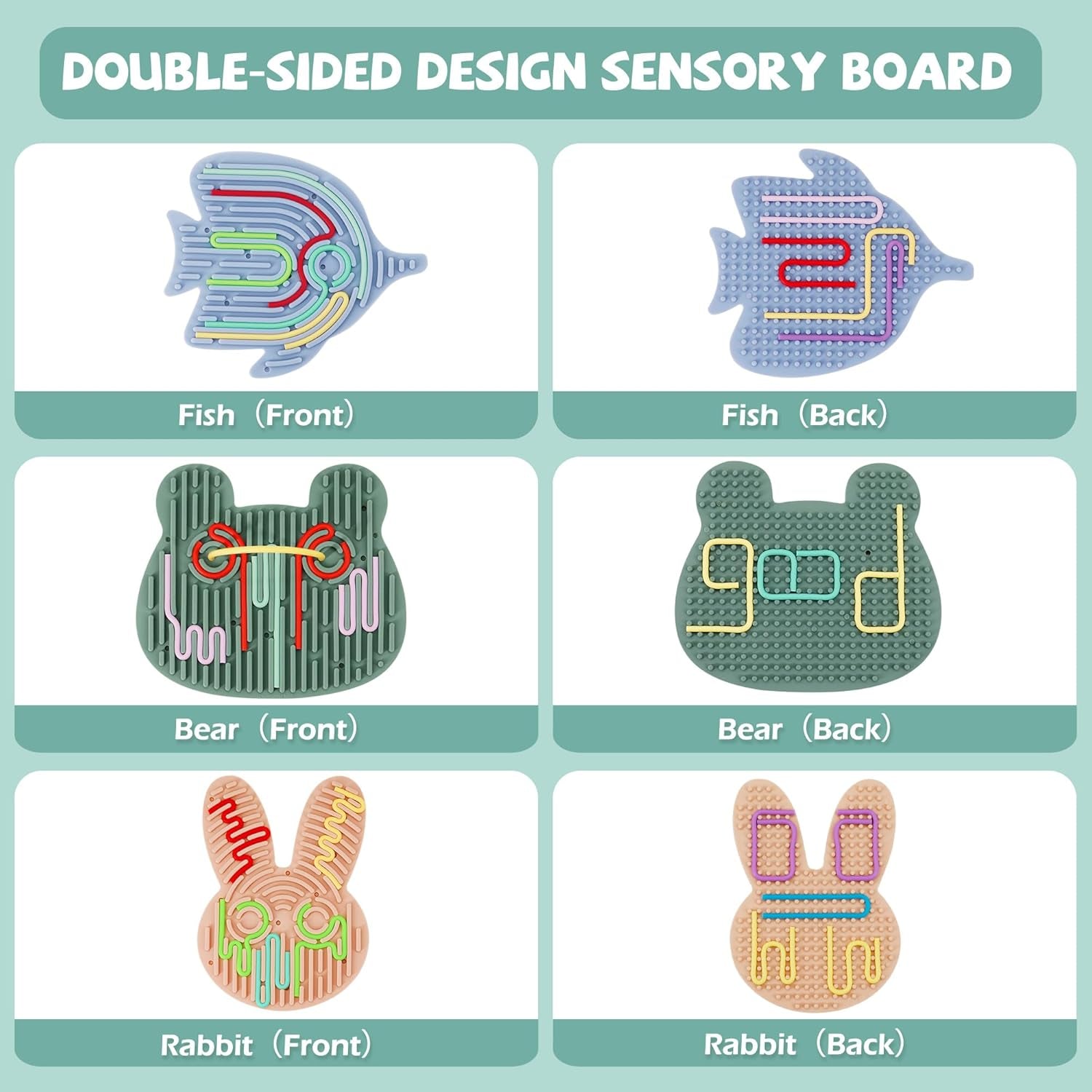 3PCS Sensory Activity Board with 30 Strings, Double-Sided Silicone Sensory Board for Calming Stress, Fidget Toys for ADHD & Autism Kids 3+ Year Old