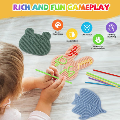 3PCS Sensory Activity Board with 30 Strings, Double-Sided Silicone Sensory Board for Calming Stress, Fidget Toys for ADHD & Autism Kids 3+ Year Old