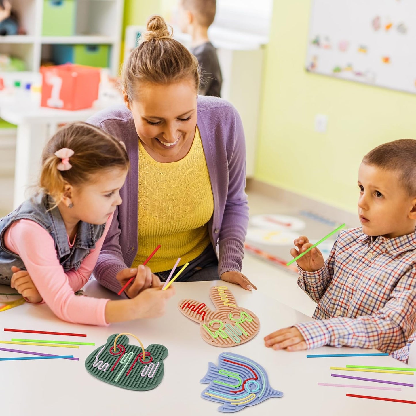 3PCS Sensory Activity Board with 30 Strings, Double-Sided Silicone Sensory Board for Calming Stress, Fidget Toys for ADHD & Autism Kids 3+ Year Old