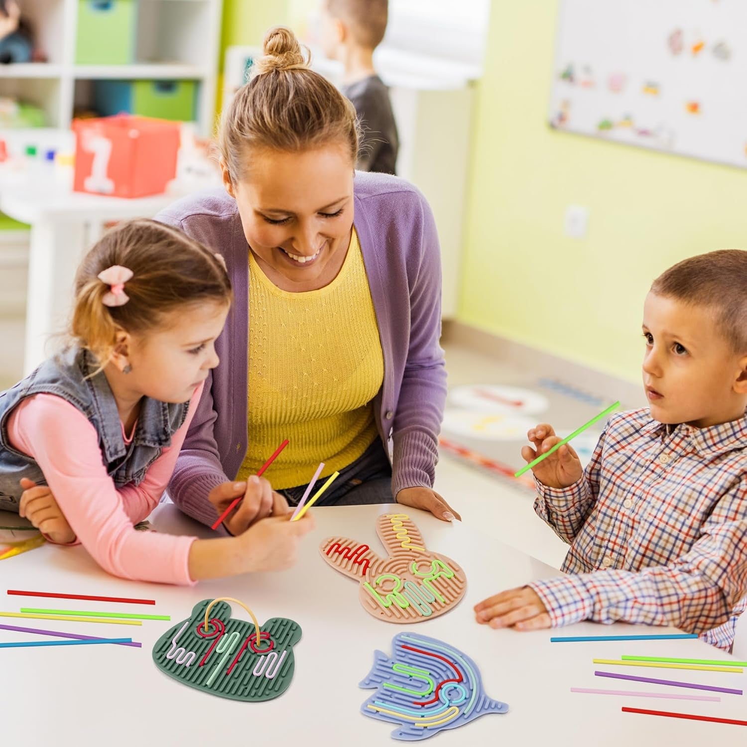 3PCS Sensory Activity Board with 30 Strings, Double-Sided Silicone Sensory Board for Calming Stress, Fidget Toys for ADHD & Autism Kids 3+ Year Old